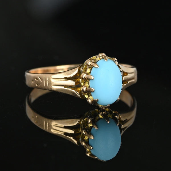 Antique 10K Gold Natural Blue Turquoise Cabochon Ring - Boylerpf