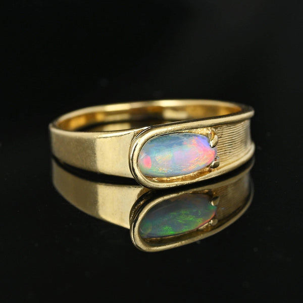 Vintage 14K Gold Buckle Cabochon Opal Ring Band - Boylerpf