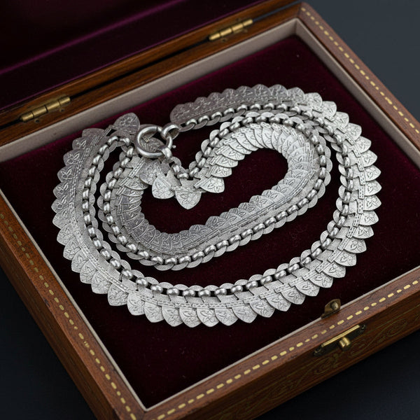 Antique Victorian Sterling Silver Book Chain Collar Necklace