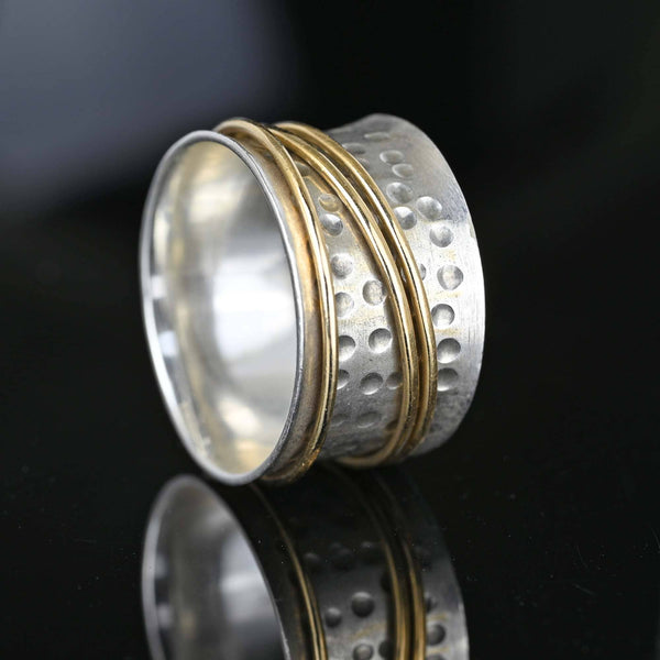 Cool 14K Gold Sterling Silver Hammered Spinner Ring - Boylerpf