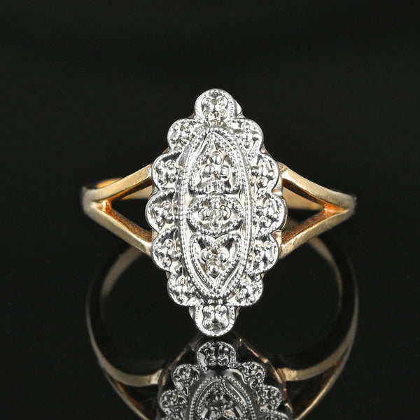 Art Deco Two Tone Gold Three Stone Diamond Ring - Boylerpf