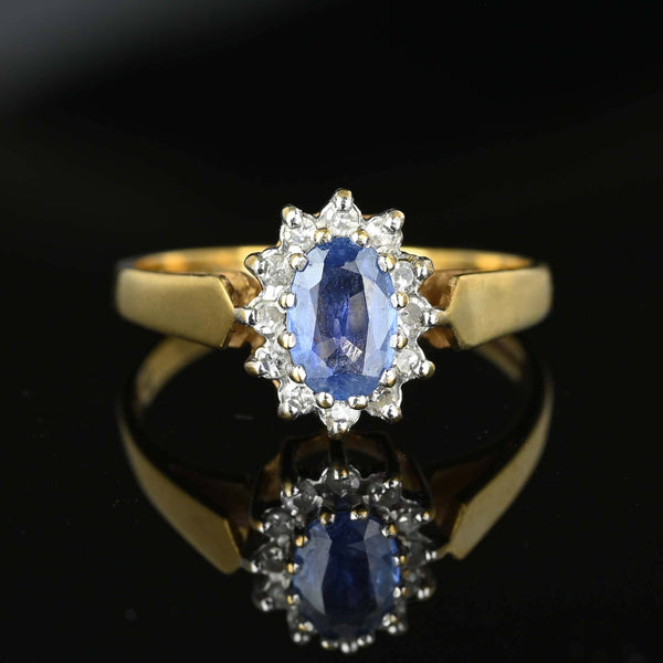 Diamond Cluster Halo Ceylon Sapphire Ring in Gold - Boylerpf