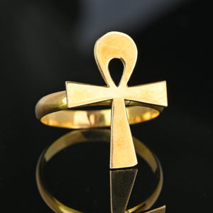 Vintage 18K Gold Egyptian Revival Ankh Ring - Boylerpf