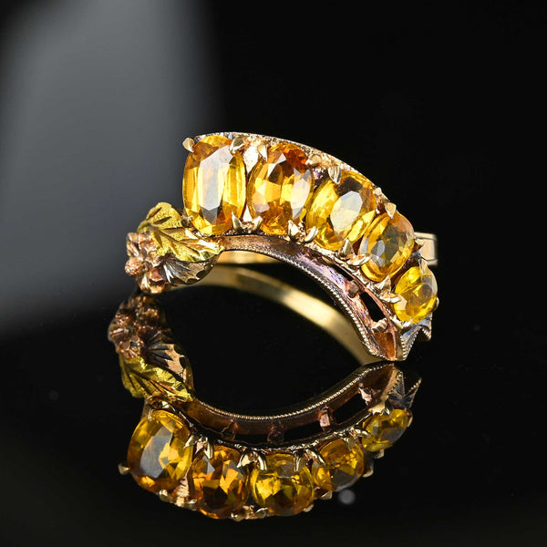 Vintage Gold Crown Five Stone Citrine Statement Ring - Boylerpf