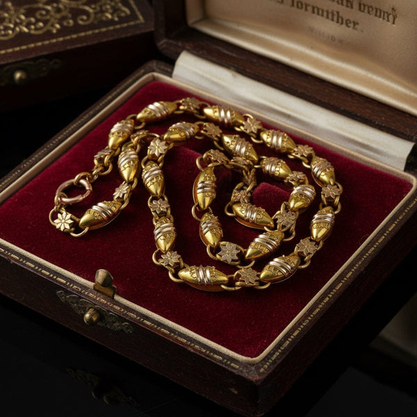 Antique Victorian 14K Gold Book Chain Necklace 22 Inch