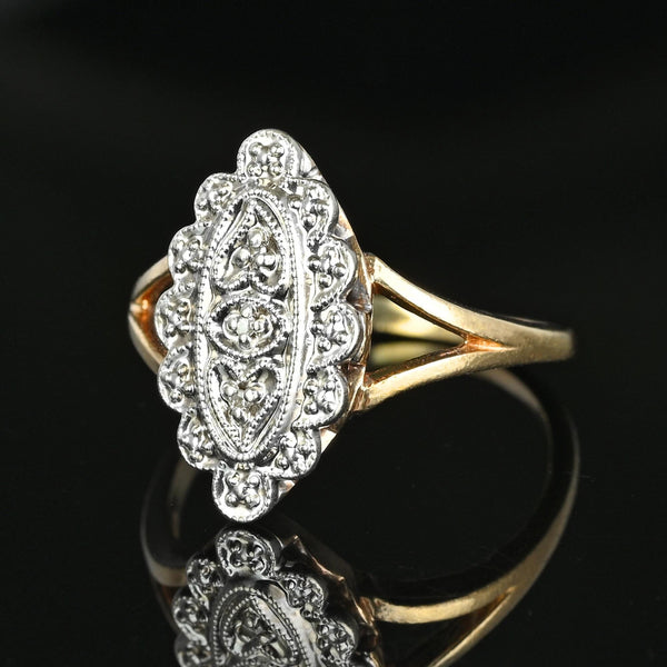 Art Deco Two Tone Gold Three Stone Diamond Ring - Boylerpf