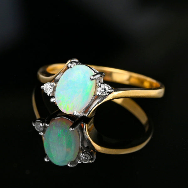 Vintage Diamond Accent Cabochon Opal Bypass Ring - Boylerpf