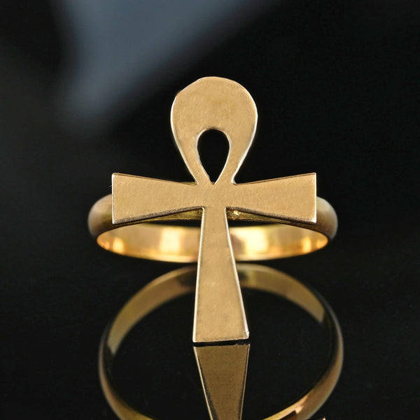 Vintage 18K Gold Egyptian Revival Ankh Ring - Boylerpf