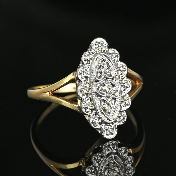 Art Deco Two Tone Gold Three Stone Diamond Ring - Boylerpf