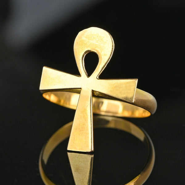 Vintage 18K Gold Egyptian Revival Ankh Ring - Boylerpf