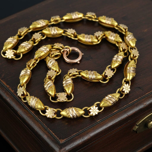 Antique Victorian 14K Gold Book Chain Necklace 22 Inch