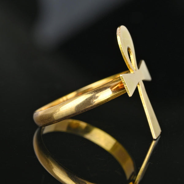 Vintage 18K Gold Egyptian Revival Ankh Ring - Boylerpf