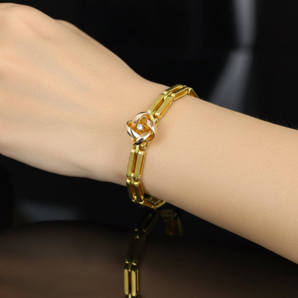 Antique 14K Gold Diamond Love Knot Gate Link Bracelet