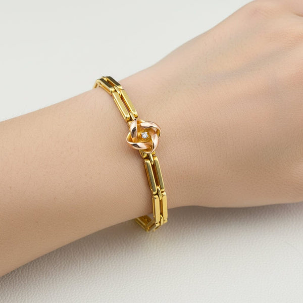 Antique 14K Gold Diamond Love Knot Gate Link Bracelet