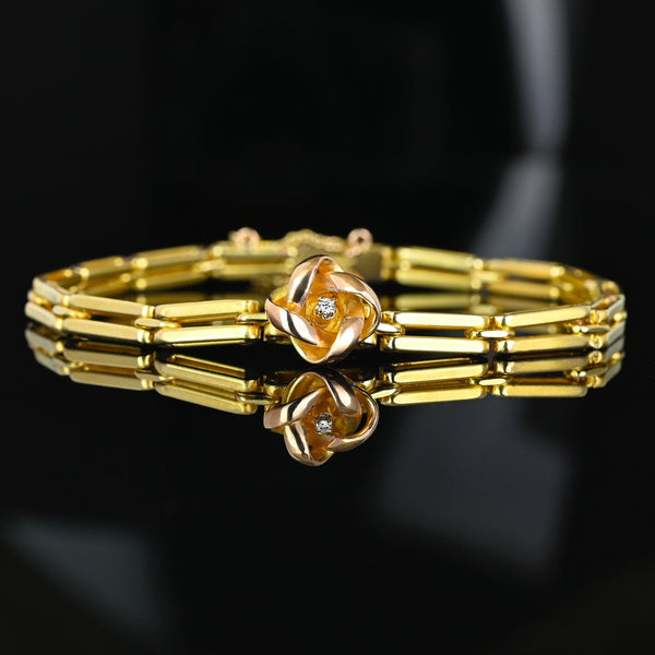 Antique 14K Gold Diamond Love Knot Gate Link Bracelet