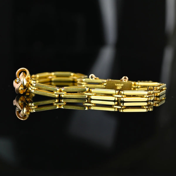 Antique 14K Gold Diamond Love Knot Gate Link Bracelet