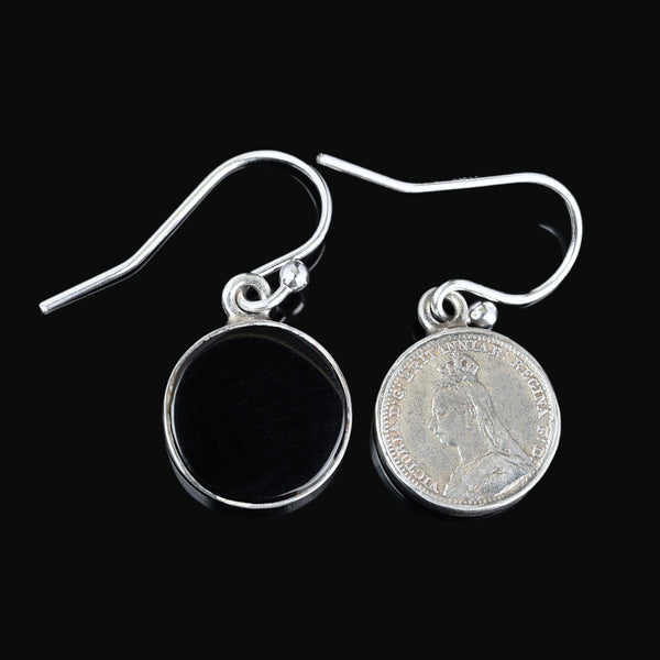 Rare Queen Victoria Maundy Coin Whitby Jet Earrings - Boylerpf
