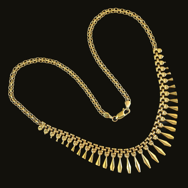 Vintage Egyptian Revival Heavy Finge Bib Gold Necklace