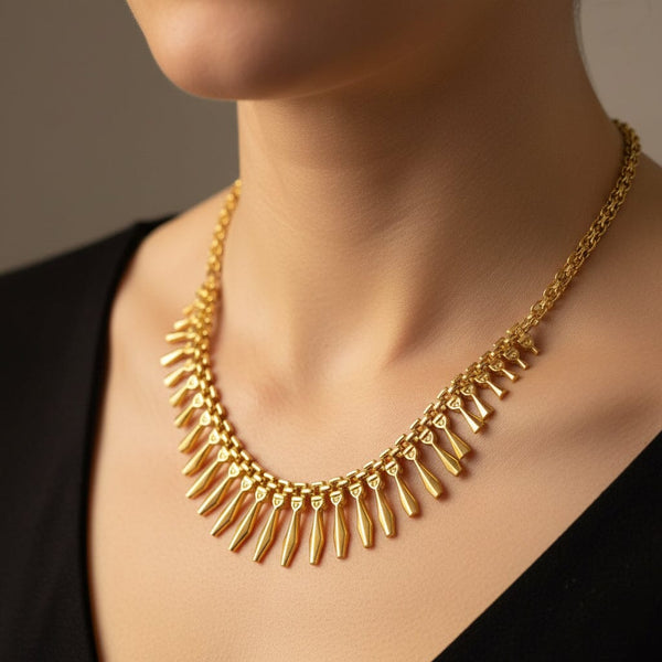 Vintage Egyptian Revival Heavy Finge Bib Gold Necklace