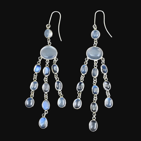 Antique Art Deco Moonstone Sterling Silver Earrings
