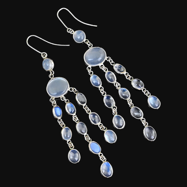 Antique Art Deco Moonstone Sterling Silver Earrings