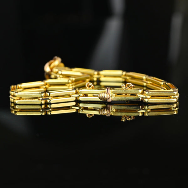 Antique 14K Gold Diamond Love Knot Gate Link Bracelet