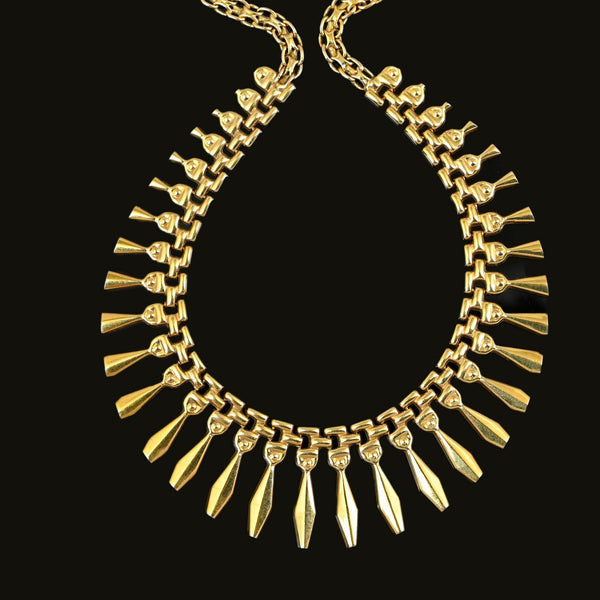 Vintage Egyptian Revival Heavy Finge Bib Gold Necklace