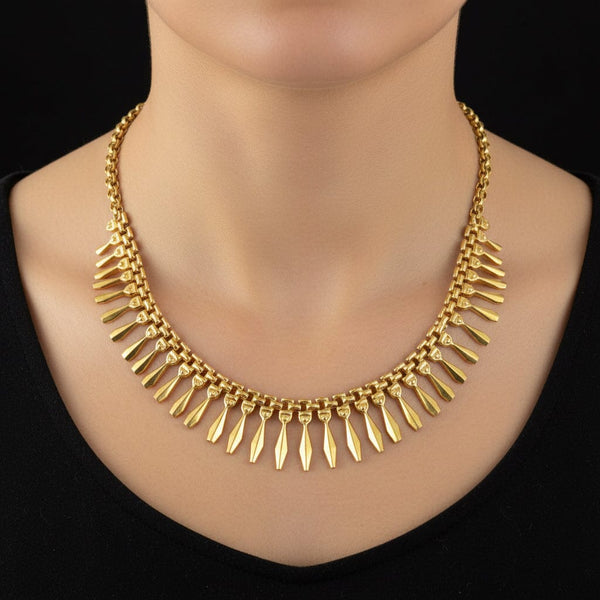 Vintage Egyptian Revival Heavy Finge Bib Gold Necklace
