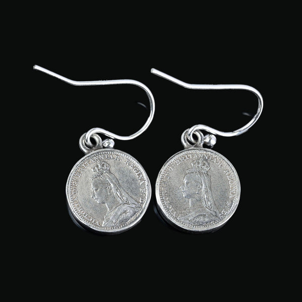 Rare Queen Victoria Maundy Coin Whitby Jet Earrings - Boylerpf