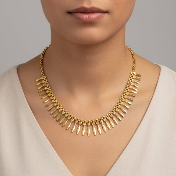 Vintage Egyptian Revival Heavy Finge Bib Gold Necklace