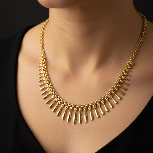 Vintage Egyptian Revival Heavy Finge Bib Gold Necklace