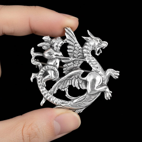 Vintage Cini Sterling Silver Cherub Dragon Brooch 1940s - Boylerpf