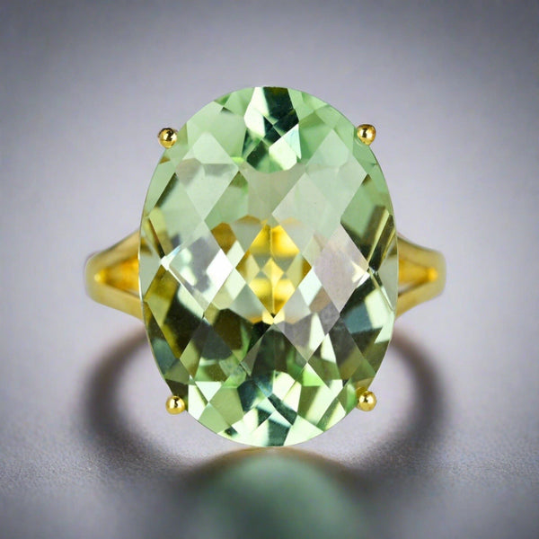 Fine 14K Gold Vintage 10 CTW Green Prasiolite Ring - Boylerpf