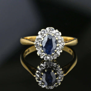 Vintage Diamond Halo Sapphire Engagement Ring - Boylerpf