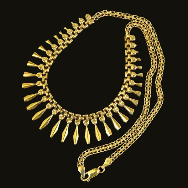 Vintage Egyptian Revival Heavy Finge Bib Gold Necklace