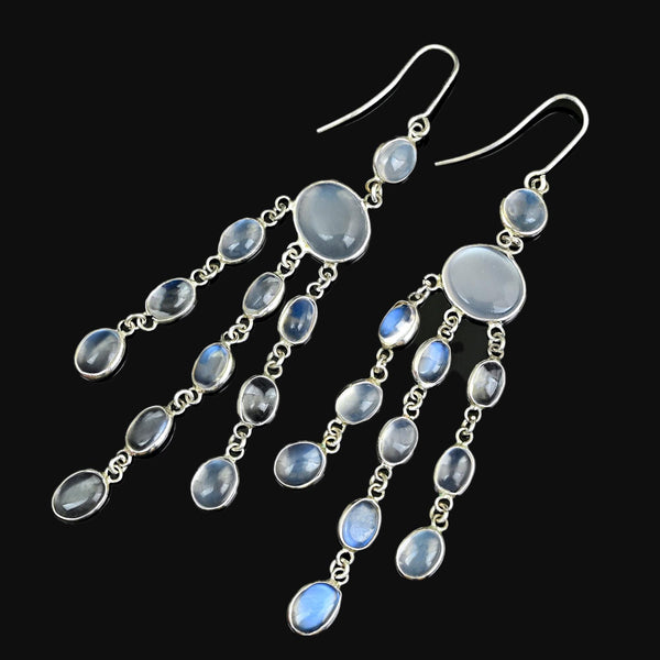 Antique Art Deco Moonstone Sterling Silver Earrings