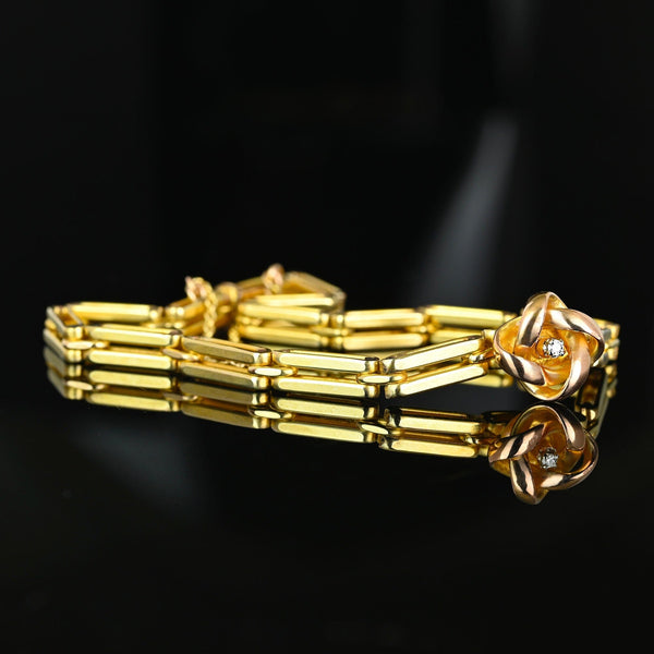 Antique 14K Gold Diamond Love Knot Gate Link Bracelet
