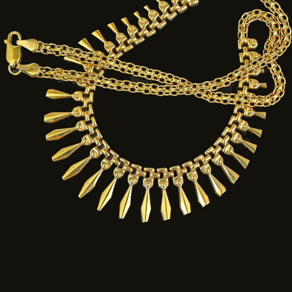 Vintage Egyptian Revival Heavy Finge Bib Gold Necklace