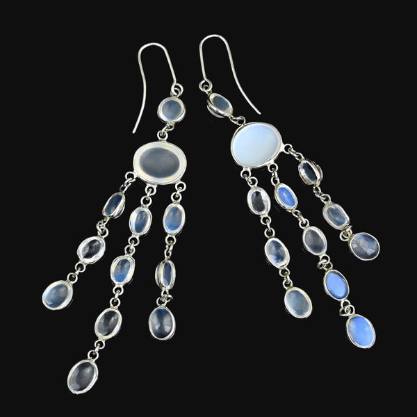 Antique Art Deco Moonstone Sterling Silver Earrings