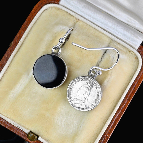 Rare Queen Victoria Maundy Coin Whitby Jet Earrings - Boylerpf