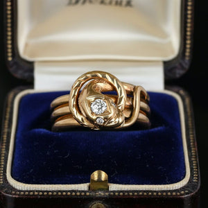 Antique Victorian 14K Gold Old Mine Diamond Snake Ring - Boylerpf