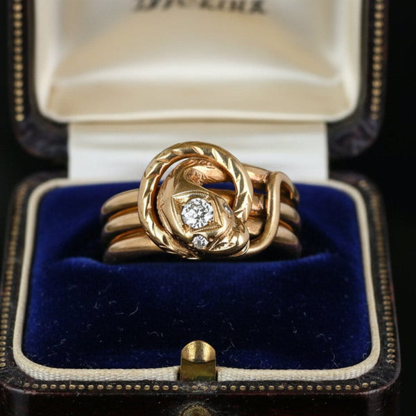 Antique Victorian 14K Gold Old Mine Diamond Snake Ring - Boylerpf