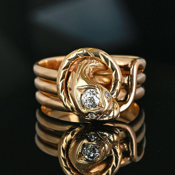 Antique Victorian 14K Gold Old Mine Diamond Snake Ring - Boylerpf