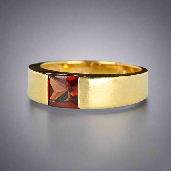 Vintage 14K Gold Smooth Top Red Tourmaline Ring Band - Boylerpf