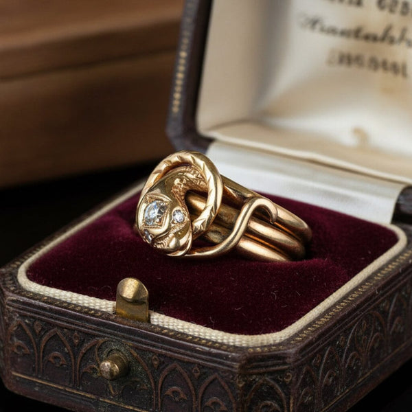 Antique Victorian 14K Gold Old Mine Diamond Snake Ring - Boylerpf