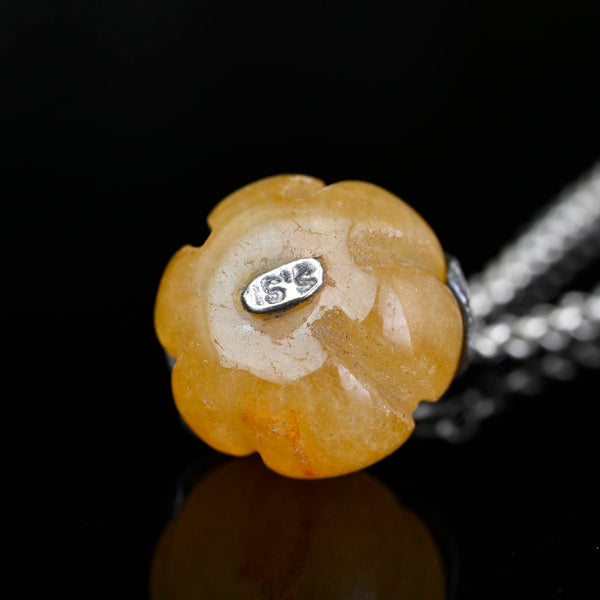 Vintage Yellow Jadeite Pumpkin Pendant, Sterling Silver