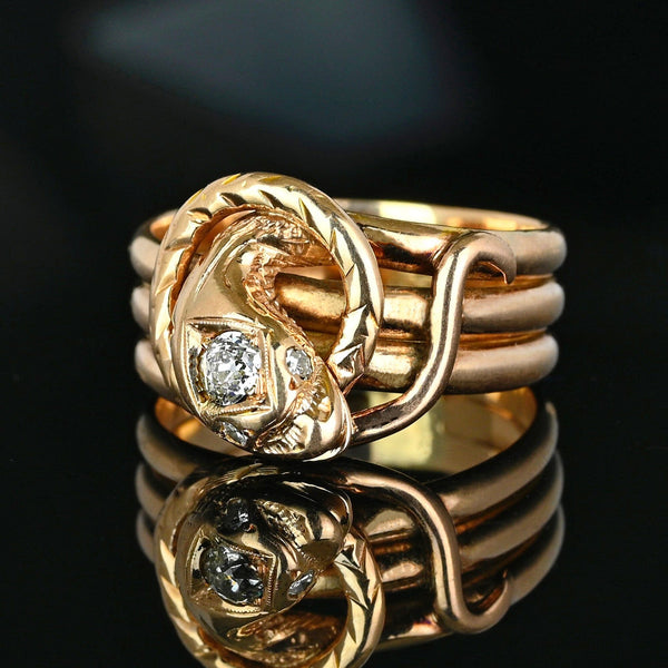 Antique Victorian 14K Gold Old Mine Diamond Snake Ring - Boylerpf
