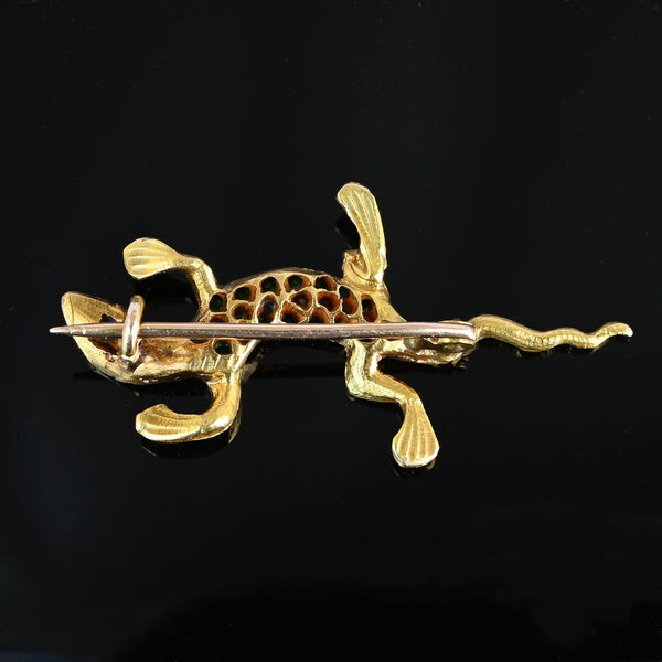 Antique Emerald & Rose Cut Diamond Salamander Brooch in 14K Gold - Boylerpf