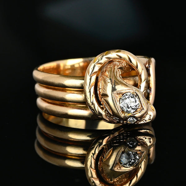 Antique Victorian 14K Gold Old Mine Diamond Snake Ring - Boylerpf