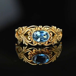 Vintage Wide Gold Filigree Blue Topaz Ring Band - Boylerpf